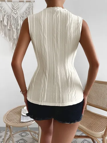 Vista 2 de Verdusa Camiseta sin mangas con cuello alto falso y textura para mujer