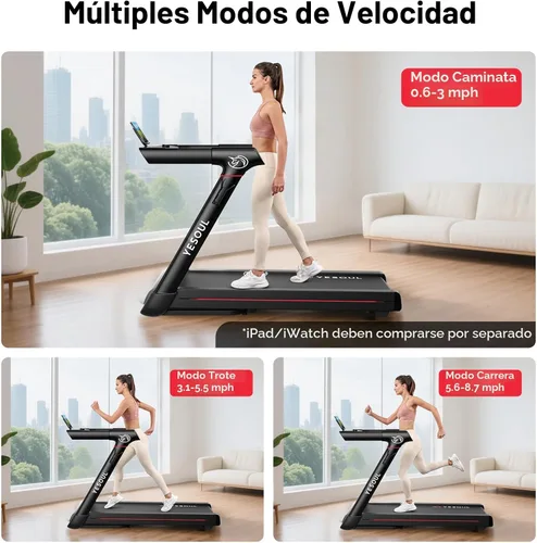 Vista 3 de YESOUL Treadmills for Home, 3.5HP Folding Treadmill with Handrail, 300 lbs Capacity, 18-Inch Wide Deck, Quiet Shock Absorption, LED Display &