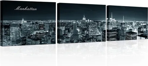 Vista 55 de TUMOVO 3 piezas de arte de pared en lienzo con diseño de horizonte de Atlanta, arte de pared panorámico de paisaje urbano en blanco y negro