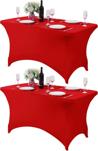 Vista 98 de Mantel de elastano para mesa de 6, 4 o 8 pies, universal, ajustable, para fiestas, banquetes, bodas y eventos, color verde manzana