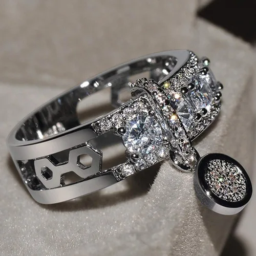 Vista 4 de Anillo de moda para mujer, anillos de boda, bonitos anillos de lujo para mujer, circonita cúbica incrustada, anillo redondo para boda, fiesta