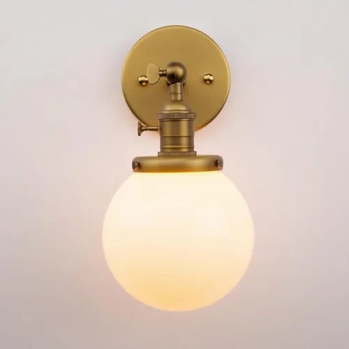Vista 5 de PERMO Aplique de pared vintage con globo redondo de 5.9 pulgadas, pantalla soplada a mano de vidrio blanco leche, apliques de pared cableados