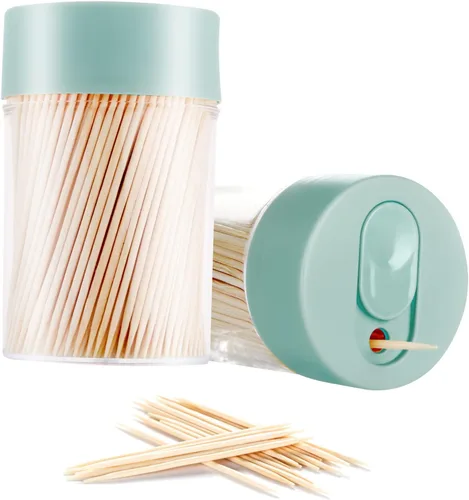 Vista 6 de Palillos de dientes de madera de bambú [3000 unidades]: con 2 soportes para palillos de dientes reutilizables, palillos de dientes resistentes