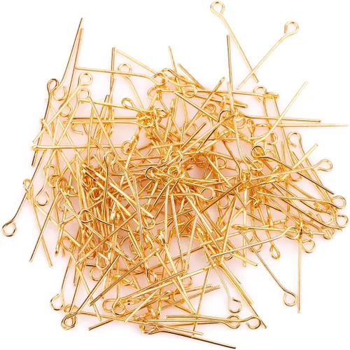 Vista 3 de BEADIA Alfileres de ojo abierto para la cabeza de oro para la fabricación de joyas de bricolaje 0.787 in 500pcs Dorado