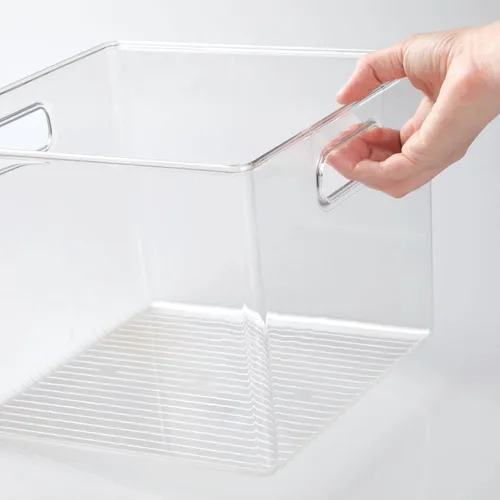 Vista 5 de mDesign - Caja organizadora de almacenamiento de plástico moderna pequeña con asas para organización de armario en el hogar - Organización