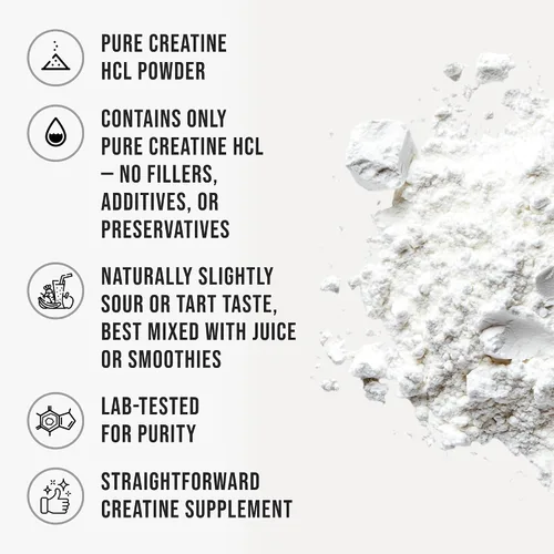 Vista 3 de Suplemento de creatina pura HCL en polvo sin sabor HCL creatina para hombres y mujeres, apoya la fuerza muscular, resistencia, energía, apoyo