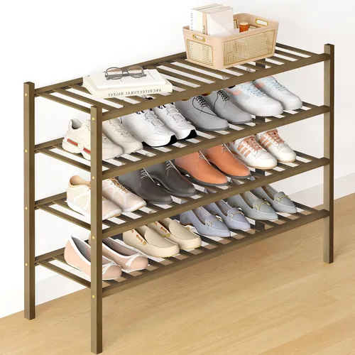 Vista 104 de Smiry Zapatero de bambú para armario, organizador de zapatos de madera de 3 niveles, estante apilable de almacenamiento de zapatos de madera