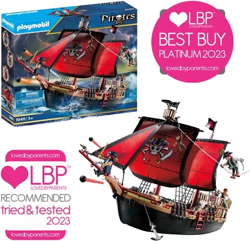 Vista 4 de Playmobil 70411 Pirates - Barco pirata flotante grande con cañón