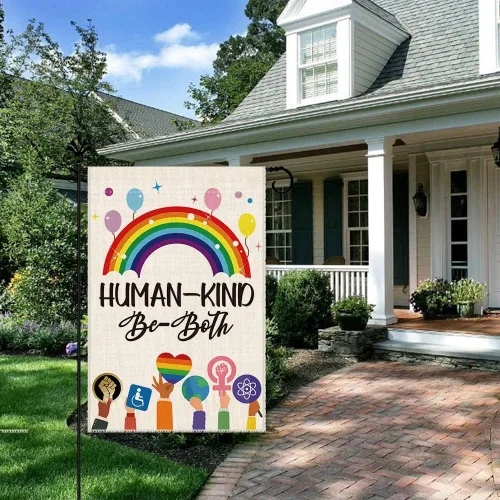 Vista 5 de Hafhue Human Kind Be Both Welcome Bandera de Jardín para Patio Exterior Decoraciones de Granja, Bandera Be Kind Regalo para Familias Amigos, Bandera