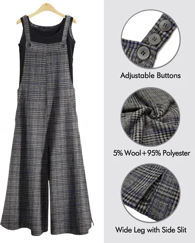 Vista 6 de YESNO - Enterizo holgado de estilo informal, overol con pantalones largos de pierna ancha, de algodón y con bolsillos, para mujer