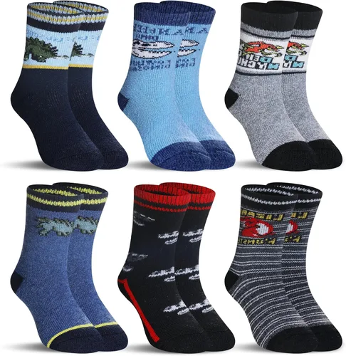 Vista 8 de SeeyAN Calcetines de lana merino para niños y niñas, botas de senderismo, térmicos, cálidos, acogedores, suaves, gruesos, 6 pares