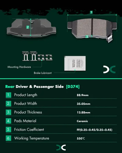 Vista 5 de Juego de pastillas de cerámica, D374 D621 D948 SCITOO 8 piezas de pastillas de freno delanteras y traseras para Honda Civic del Sol 1994-1997