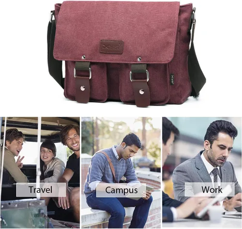 Vista 3 de FANDARE Bolso bandolera vintage de lona, Rojo vino, Classic