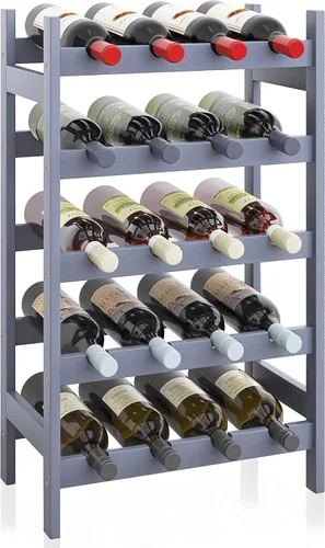 Vista 8 de SMIBUY Estante de bambú para vino, soporte para 20 botellas, estantes de almacenamiento independientes de 5 niveles para cocina, despensa, bodega