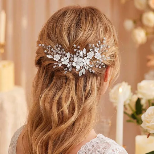 Vista 4 de Unicra Plata novia boda pelo vid flor novia pieza de pelo de diamantes de imitación accesorios para el pelo de cristal tocados joyería para mujeres