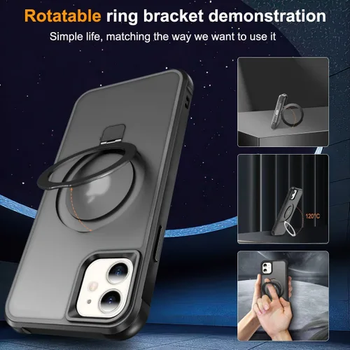 Vista 5 de CHAOFEnG Funda magnética compatible con iPhone 11 con soporte, prueba de caídas de grado militar, compatible con imán, anillo translúcido, parte