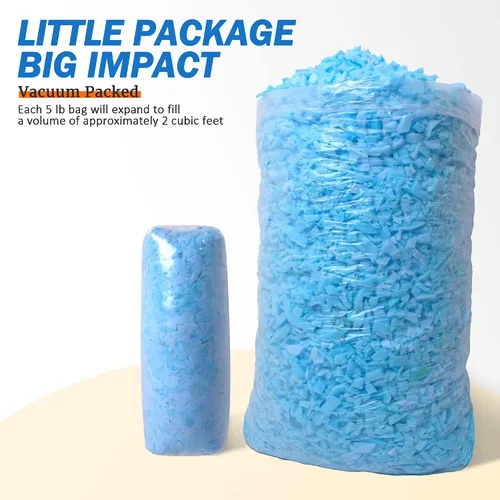 Vista 4 de Relleno de espuma viscoelástica triturada de 5 libras, material de relleno otomano para cojines de sofá, cojines, cama de perro y relleno de puf