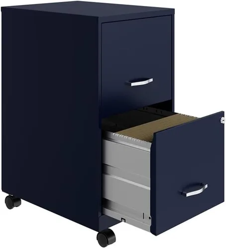 Vista 5 de UrbanPro Archivador vertical móvil de metal de 2 cajones, 18 pulgadas de profundidad, acabado azul marino, suspensión de deslizamiento suave