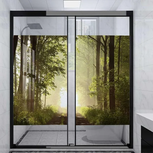 Vista 15 de Película adhesiva de vidrio esmerilado para ventana, color crema de caléndula, para privacidad, exótica, japonés, flor de cerezo japonés, película
