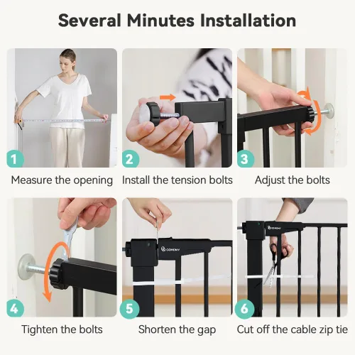 Vista 7 de COMOMY Puerta de seguridad para bebés de 29.5-43.3 pulgadas, puerta de seguridad extra ancha, puerta de perro de cierre automático para puertas