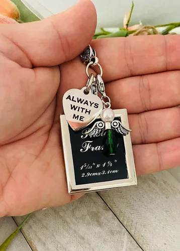 Vista 3 de Espejo retrovisor colgante o ramo conmemorativo de boda con texto en inglés "Always With You" (Esmeralda)