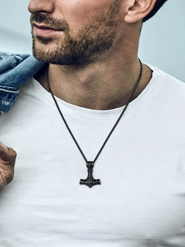 Vista 8 de FaithHeart - Collar con talismán de martillo de Thor vikingo para hombre, amuleto nórdico vintage de Mjolnir, colgante con cadena de trigo