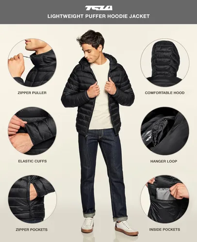 Vista 3 de TSLA - Chaqueta acolchada, ligera y plegable para hombre, ideal para invierno, impermeable