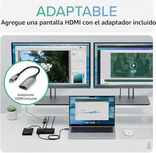 Vista 4 de Plugable Concentrador Thunderbolt 4 Carga de laptop de 60W 3 puertos Thunderbolt 4 Pantallas dobles 4K/pantalla única 8K Compatibilidad