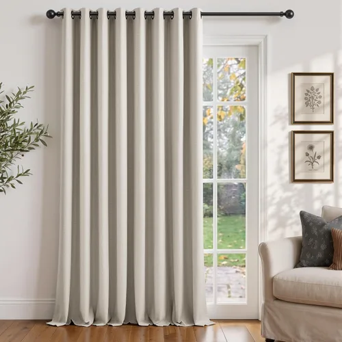 Vista 33 de Cortinas de 100 pulgadas extra anchas 100% opacas marfil con ojales, lino Natural