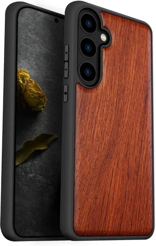 Vista 9 de Carveit Funda de madera para Galaxy S24, brújula vikinga, rosa Viking-Rosy