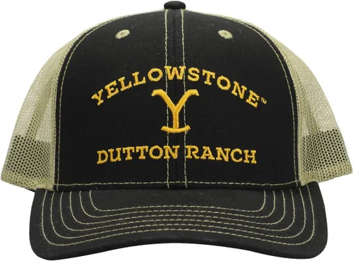 Vista 2 de Yellowstone Dutton Ranch Logo Gorra de camionero de espuma negra para hombre, Multi colorido