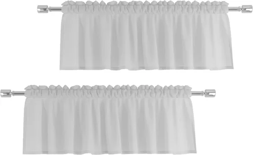Vista 22 de Cenefas traslúcidas beige de 18 pulgadas, cortinas para ventana de sala de estar, dormitorio, cocina, mini paneles de cortina cortos pequeños
