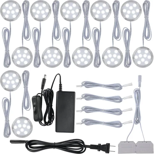 Vista 9 de Kit de iluminación de exhibición de gabinete de colección, luces LED redondas, 110 V eléctrico directo con cable y enchufe de pared, caja