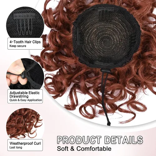 Vista 3 de Lommel Moño desordenado del pelo del pedazo natural suave rizado bollos Hairpieces (13W) Moño de pelo rizado suelto con cordón para mujer