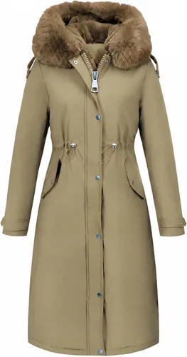 Vista 13 de RISISSIDA Women Winter Puffer Coat,Long Parka,Fur Trim Hood Beige