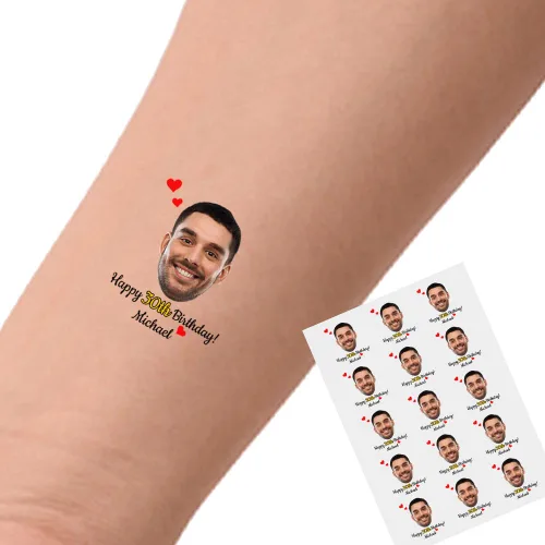 Vista 19 de YESCUSTOM Tatuajes temporales personalizados con foto, tatuaje facial personalizado con logotipo para adultos, parejas, mujeres, hombres, tatuajes
