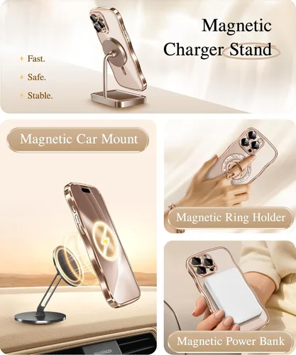 Vista 5 de GVIEWIN Funda para iPhone 16 Pro Compatible con MagSafe, Mejorada [Protección Completa de la Cámara][Marco de Ondas Lindo][Protección de Grado