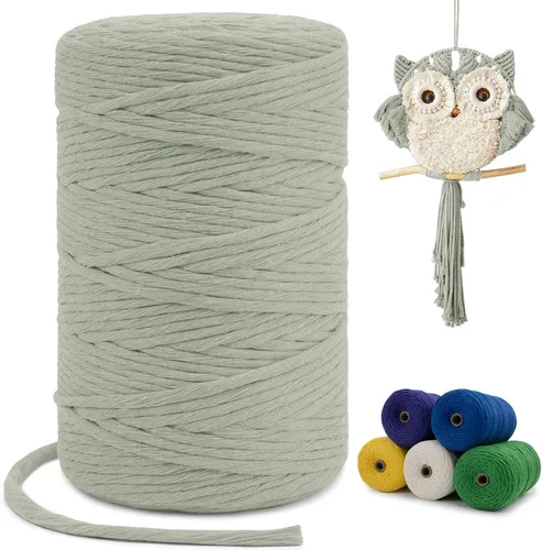 Vista 115 de Cuerda de macramé de una sola hebra de 0.197 in x 110 yardas, cuerda de macramé de algodón natural de 0.197 in, cuerda de algodón grueso para colgar