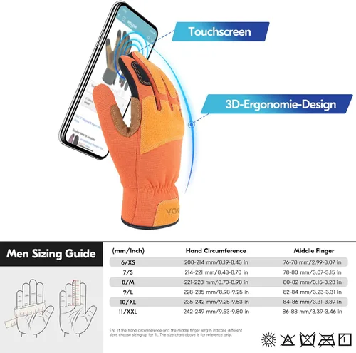 Vista 6 de Vgo... Guantes de trabajo de jardinería para hombres, a prueba de espinas Naranja