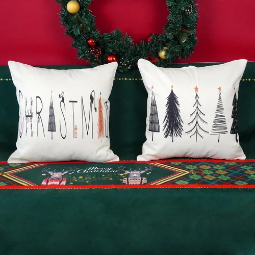 Vista 2 de ONWAY Juego de 2 fundas de almohada lumbar de árbol negro de Navidad de 20 x 20 pulgadas, fundas de cojín para decoración de sofá y hogar