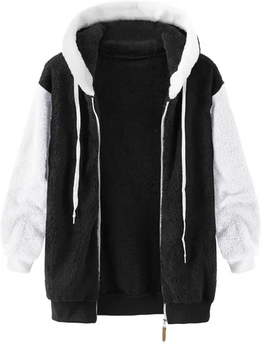 Vista 7 de Chaqueta mullida con cremallera para mujer sudadera de manga larga abrigo de peluche con bolsillos Beige