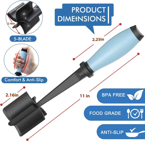 Vista 7 de Picador de Carne Mejorado, Triturador de Carne Resistente al Calor para Carne de Hamburguesa, Aplastador de Carne Molida, Utensilio de Picador