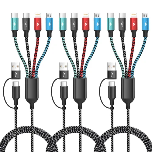 Vista 14 de Cable USB C a Lightning, cable de carga 4 en 1 de 240 W, 5 pies, cable de carga múltiple USB A/C a C/Lightning con luz para iPhone 16/15/14/13
