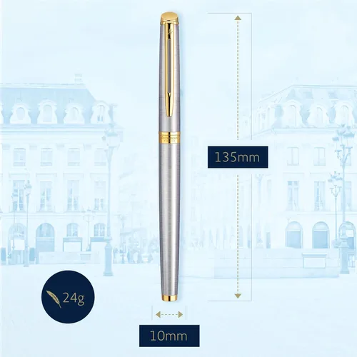 Vista 3 de Waterman - Pluma estilográfica negra con embellecedor dorado Hemisphere, acero inoxidable con dorado
