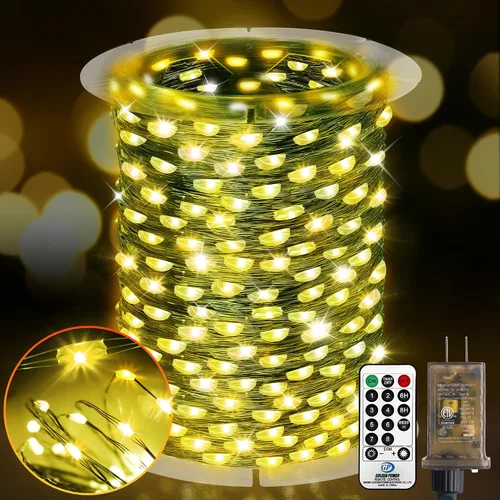 Vista 25 de KNONEW Guirnalda de luces de Navidad para exteriores de 100 pies, 300 luces LED para exteriores, impermeable, 8 modos, decoración para bodas Blanco