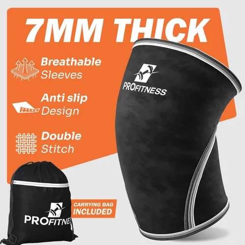 Vista 2 de Rodilleras ProFitness para levantamiento de pesas para hombres y mujeres - Rodillera de neopreno premium de 7 mm para levantamiento de pesas