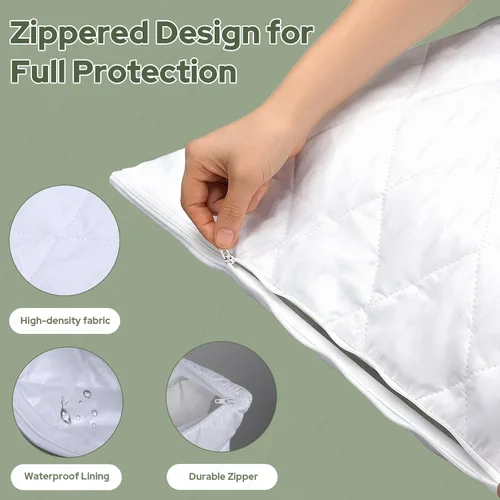 Vista 5 de CoolShields Protectores de Almohada Premium 100% Algodón Impermeables con Cremallera, Transpirables y Silenciosos, Superficie Hipoalergénica Suave