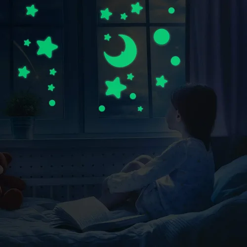 Vista 7 de 969 calcomanías de estrellas que brillan en la oscuridad, estrellas y lunares, calcomanías de pared para techo estrellado y calcomanías de pared