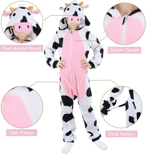 Vista 3 de Disfraz de vaca para niños mameluco unisex de una pieza para niños y niñas talla 9-10T