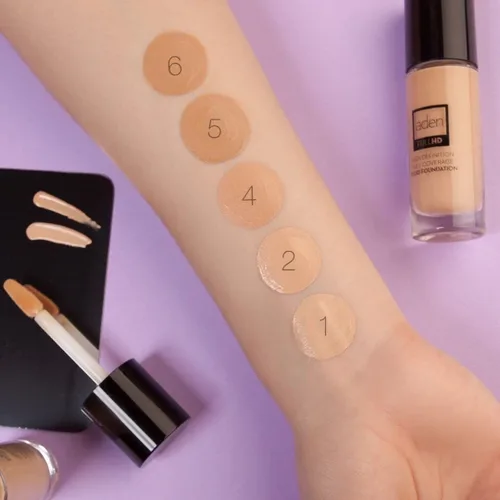 Vista 2 de aden Maquillaje de base fluida con tecnología nano, 0.7 fl oz, adaptación de color, impermeable, cobertura completa, alta definición, larga